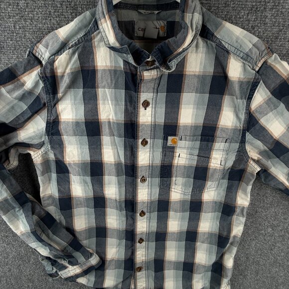 Carhartt Men Long Sleeve Blue Beige Plaid Button Up Shirt Small Slim Fit Adult - Picture 1 of 13